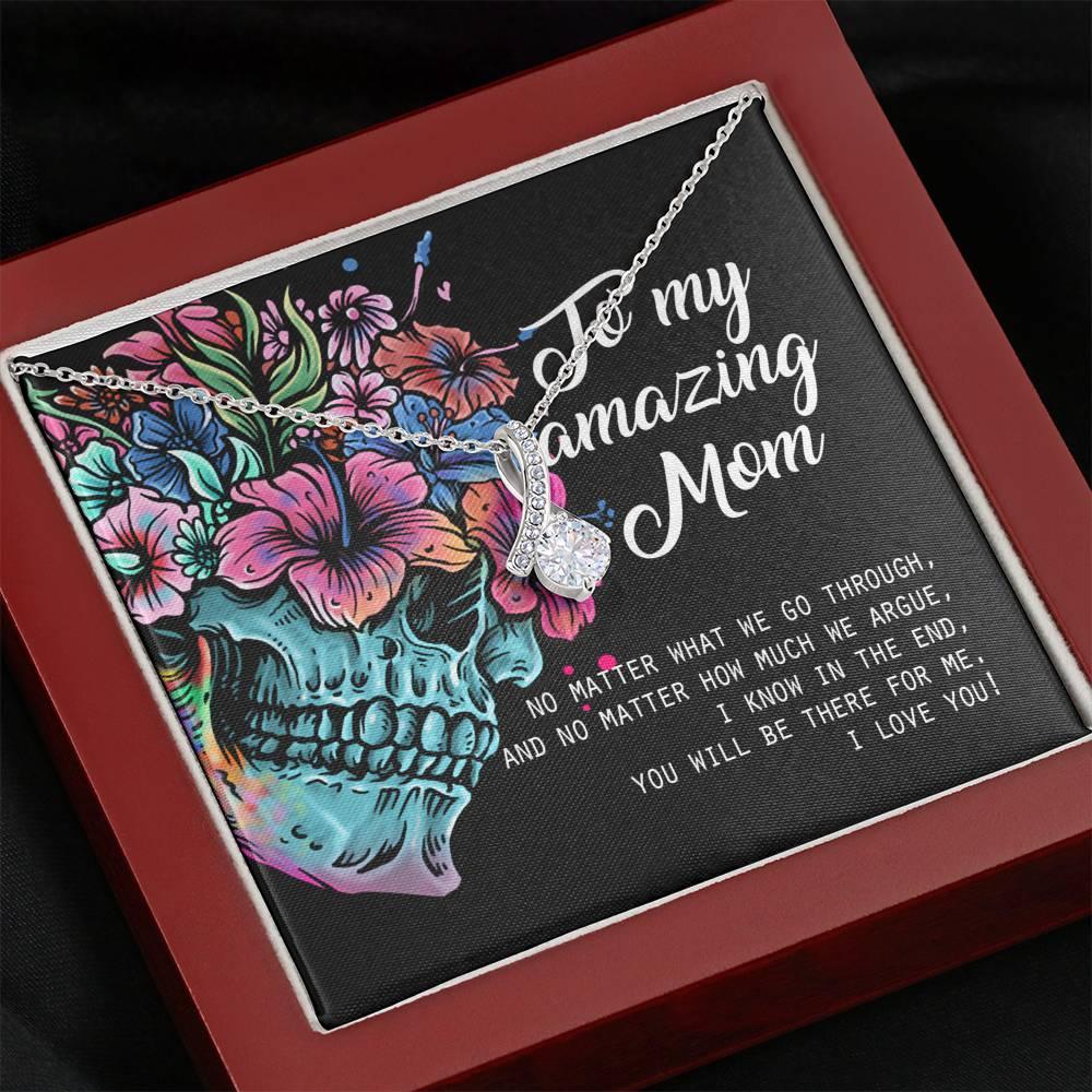 To My Amazing Mom Alluring Beauty Necklace with Mahogany Style Luxury Box & POD Message Card - Wonder Skull