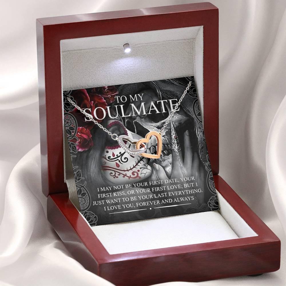 To My Soulmate Interlocking Hearts with Mahogany Style Luxury Box & POD Message Card - Wonder Skull