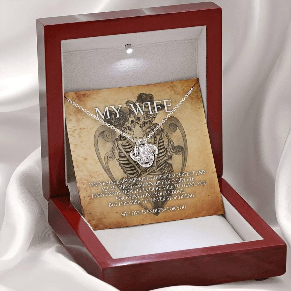 To My Wife Love Knot with Mahogany Style Luxury Box & POD Message Card - Wonder Skull