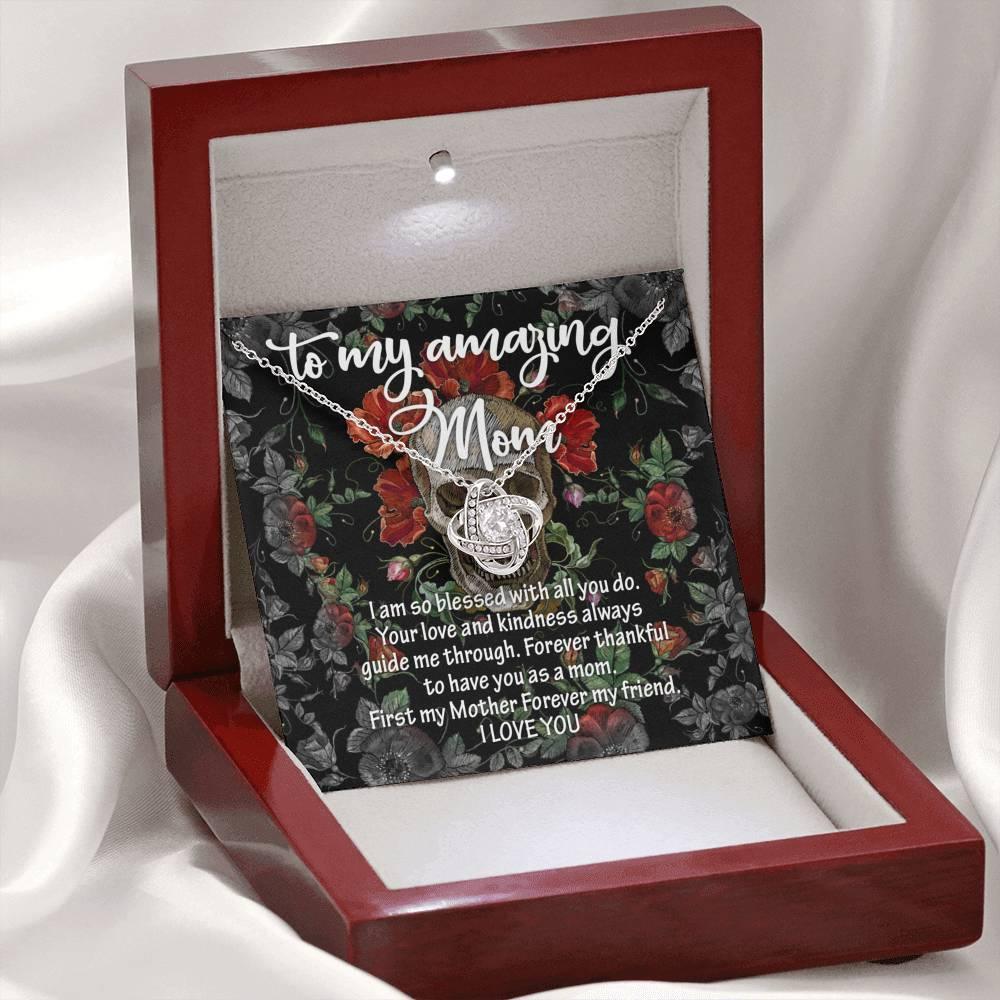 To My Amazing Mom Love Knot with Mahogany Style Luxury Box & POD Message Card - Wonder Skull
