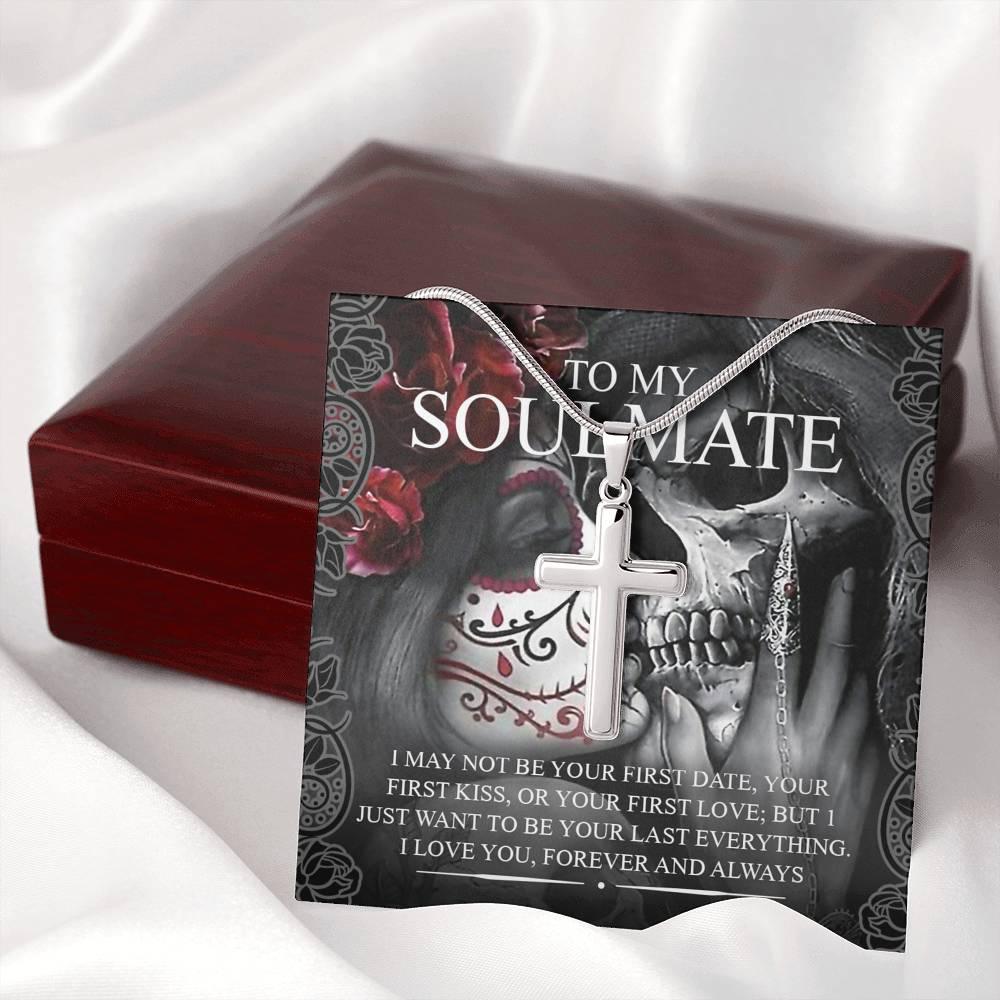 To My Soulmate Artisan Crafted Cross with Mahogany Style Luxury Box & POD Message Card - Wonder Skull