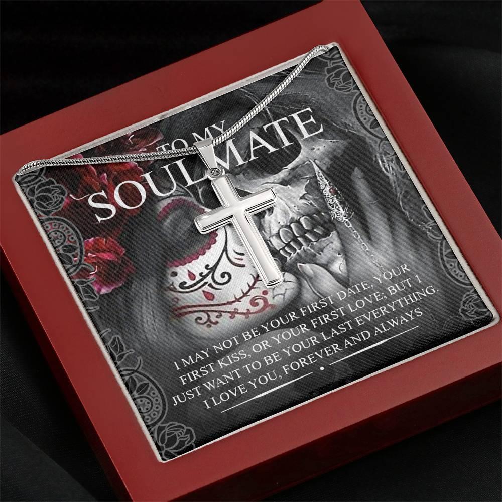 To My Soulmate Artisan Crafted Cross with Mahogany Style Luxury Box & POD Message Card - Wonder Skull