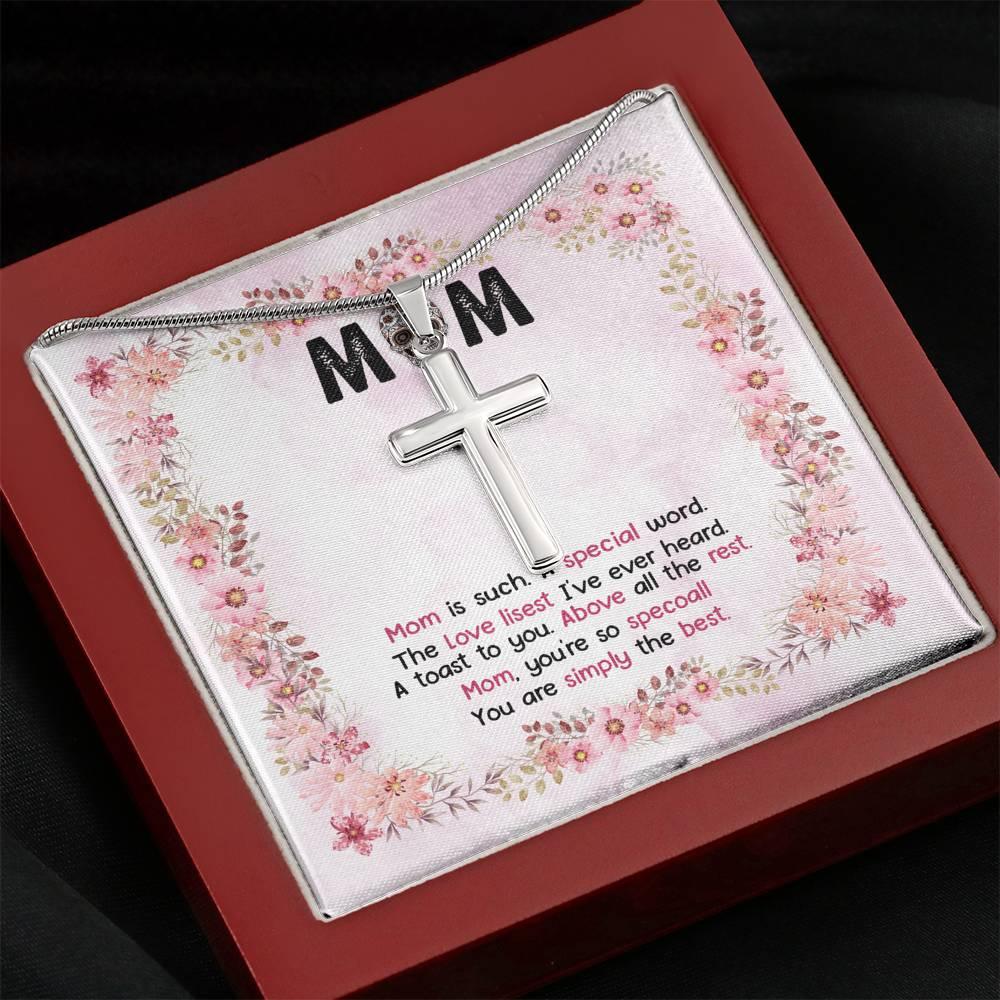 Mom You Are Simply The Best Artisan Crafted Cross Necklace - Wonder Skull