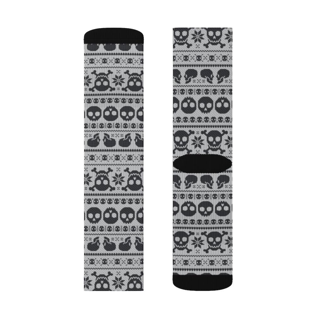 Black Skull Pixel Sublimation Socks - Wonder Skull