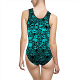 Turquoise Skull And Rose Women's Classic One-Piece Swimsuit - Wonder Skull