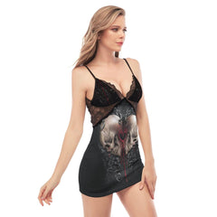 Gothic Skull Heart Lace Chemise Nightgown - Wonder Skull