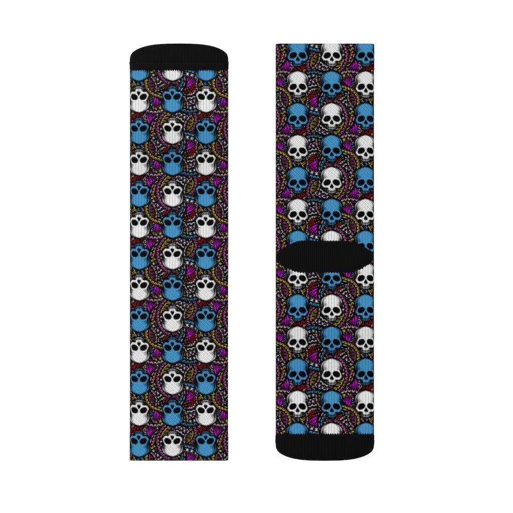 Skull Blue And White Sublimation Socks - Wonder Skull