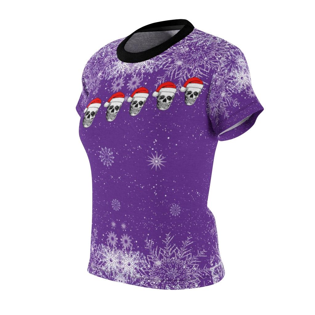 Christmas Skull Purple Patterns All Over Print T-shirt For Women - Wonder Skull
