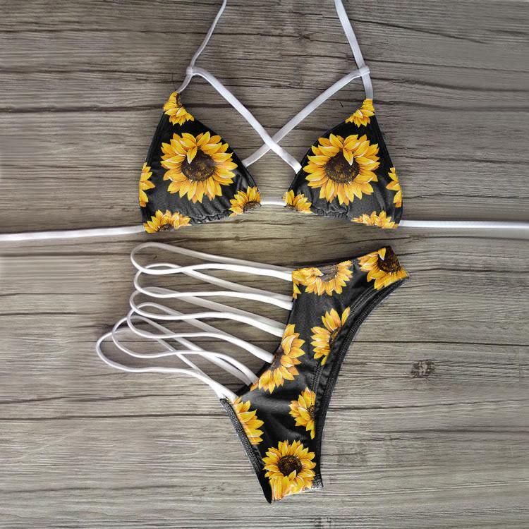 Combo Sunflower Strap Hollow Out Bikini - Wonder Skull