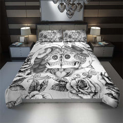 Black And White Couple Skull Love Duvet Cover Set - Wonder Skull