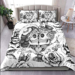 Black And White Couple Skull Love Duvet Cover Set - Wonder Skull