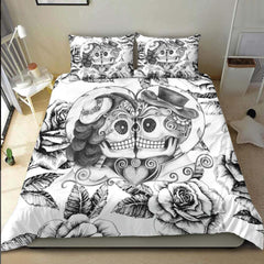 Black And White Couple Skull Love Duvet Cover Set - Wonder Skull