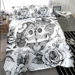 Black And White Couple Skull Love Duvet Cover Set - Wonder Skull