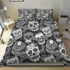 Black And White Sugar Skull Pattern Duvet Cover Set - Wonder Skull