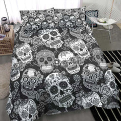 Black And White Sugar Skull Pattern Duvet Cover Set - Wonder Skull