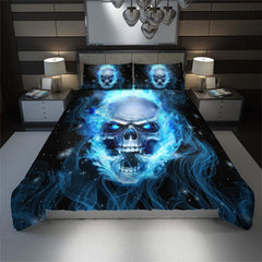 Blue Flaming Skull Duvet Cover Set - Wonder Skull