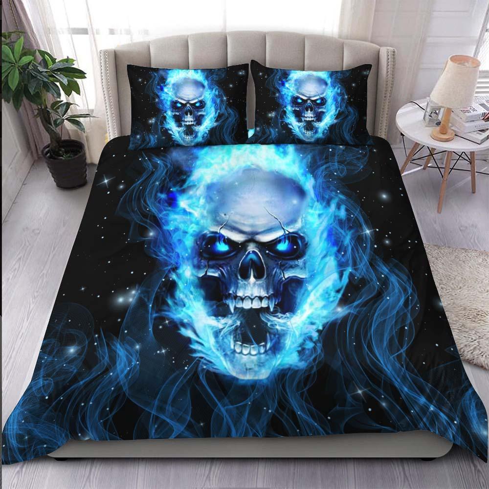 Blue Flaming Skull Duvet Cover Set - Wonder Skull