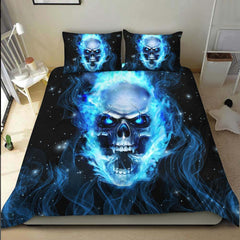 Blue Flaming Skull Duvet Cover Set - Wonder Skull