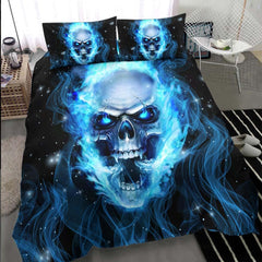 Blue Flaming Skull Duvet Cover Set - Wonder Skull