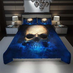 Blue Smoke Flame Skull Duvet Cover Set - Wonder Skull