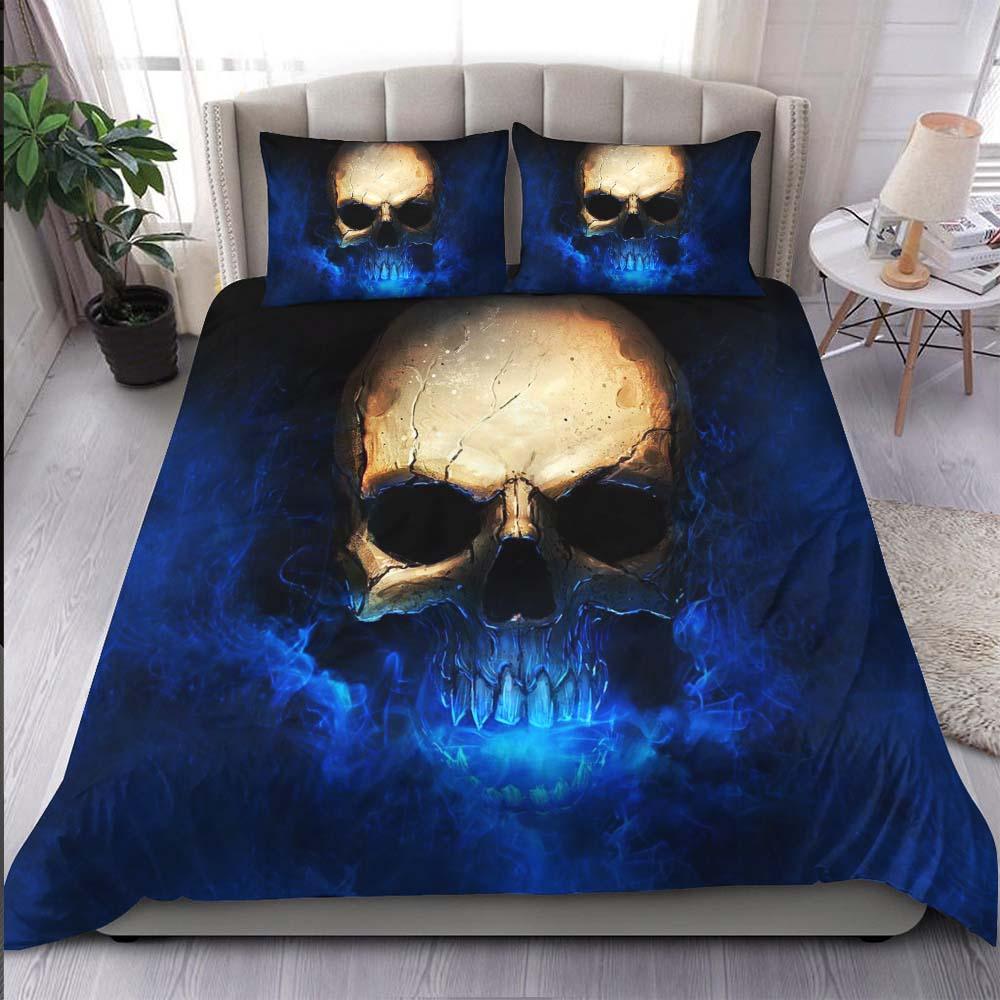 Blue Smoke Flame Skull Duvet Cover Set - Wonder Skull