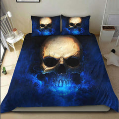 Blue Smoke Flame Skull Duvet Cover Set - Wonder Skull