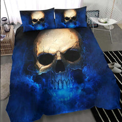 Blue Smoke Flame Skull Duvet Cover Set - Wonder Skull