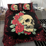 Bright Red Rose Skull Duvet Cover Set - Wonder Skull