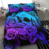 Bright Violet Gradient Skull Rose Duvet Cover Set - Wonder Skull