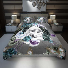 Butterfly Skull Rose Gray Duvet Cover Set - Wonder Skull