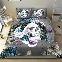 Butterfly Skull Rose Gray Duvet Cover Set - Wonder Skull