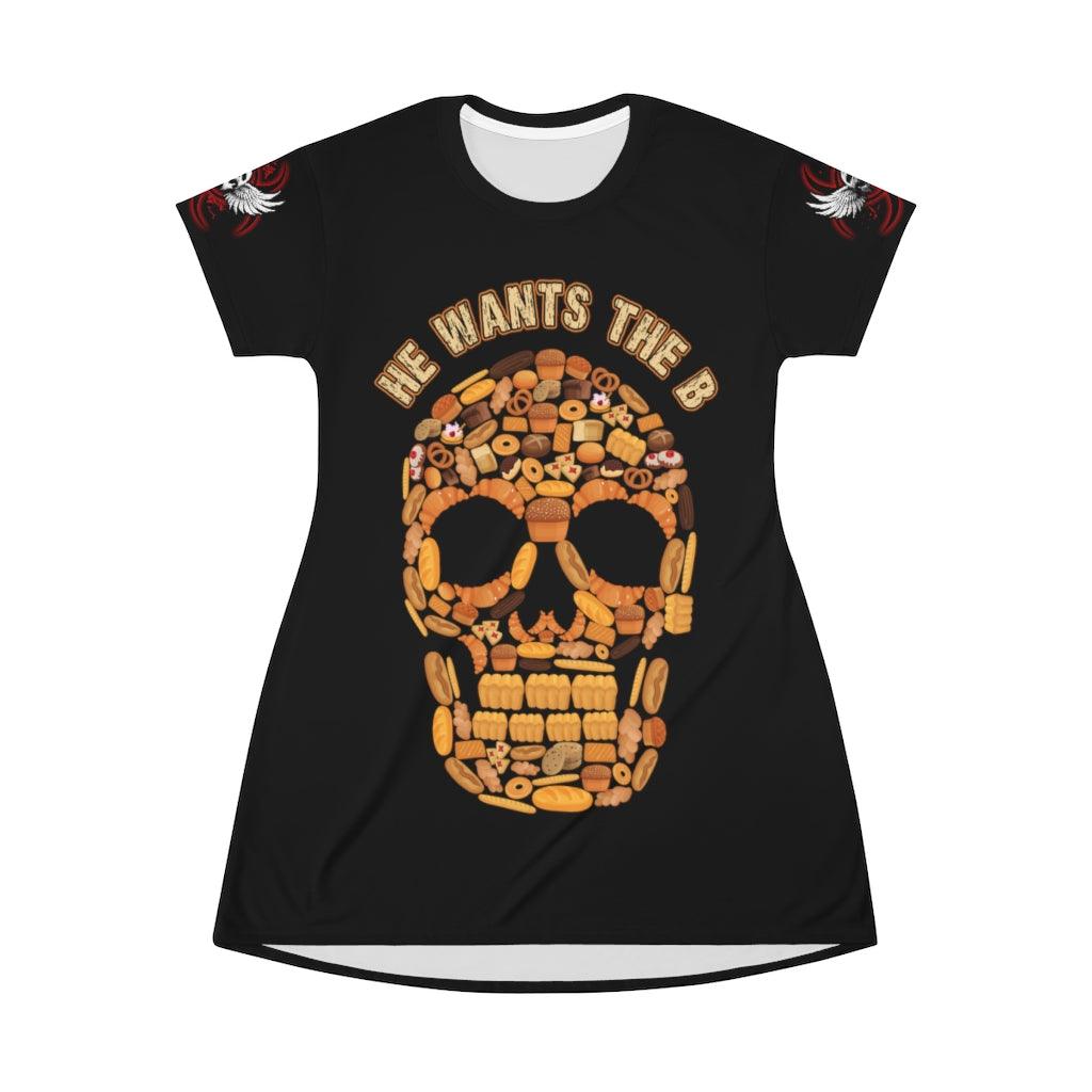 He Wants The B - All Over Print T-Shirt Dress - Wonder Skull