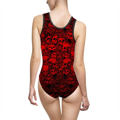 Red Skull And Rose Women's Classic One-Piece Swimsuit - Wonder Skull