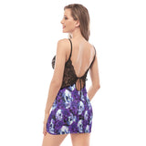 Purple Haze Flower Skull Pattern Lace Chemise Nightgown - Wonder Skull