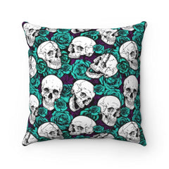 Skull Green Rose Spun Polyester Square Pillow - Wonder Skull