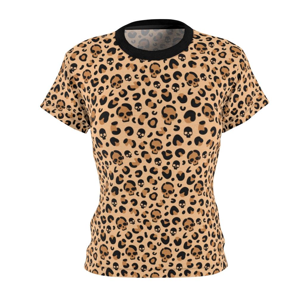 Leopard Skin Texture Skull All Over Print T-shirt For Women - Wonder Skull