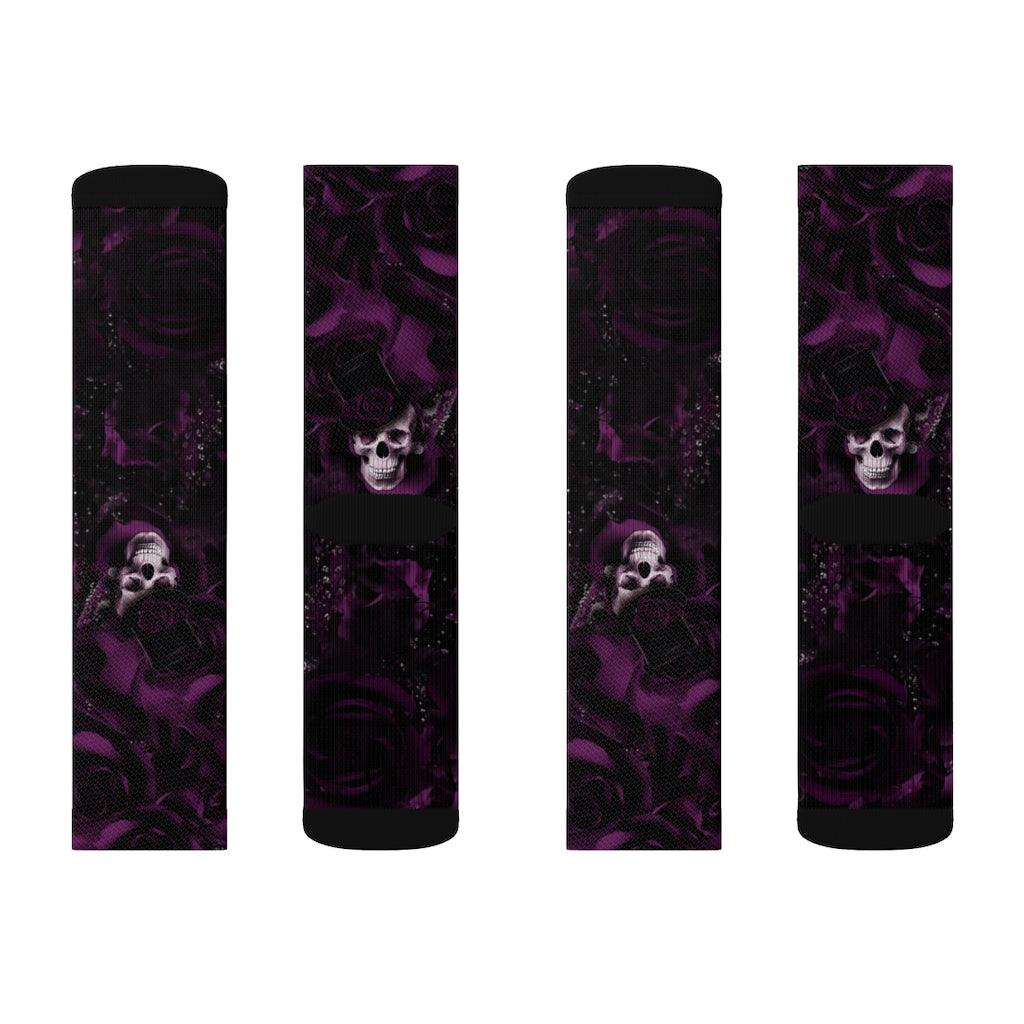 Violet Rose Skull Sublimation Socks - Wonder Skull