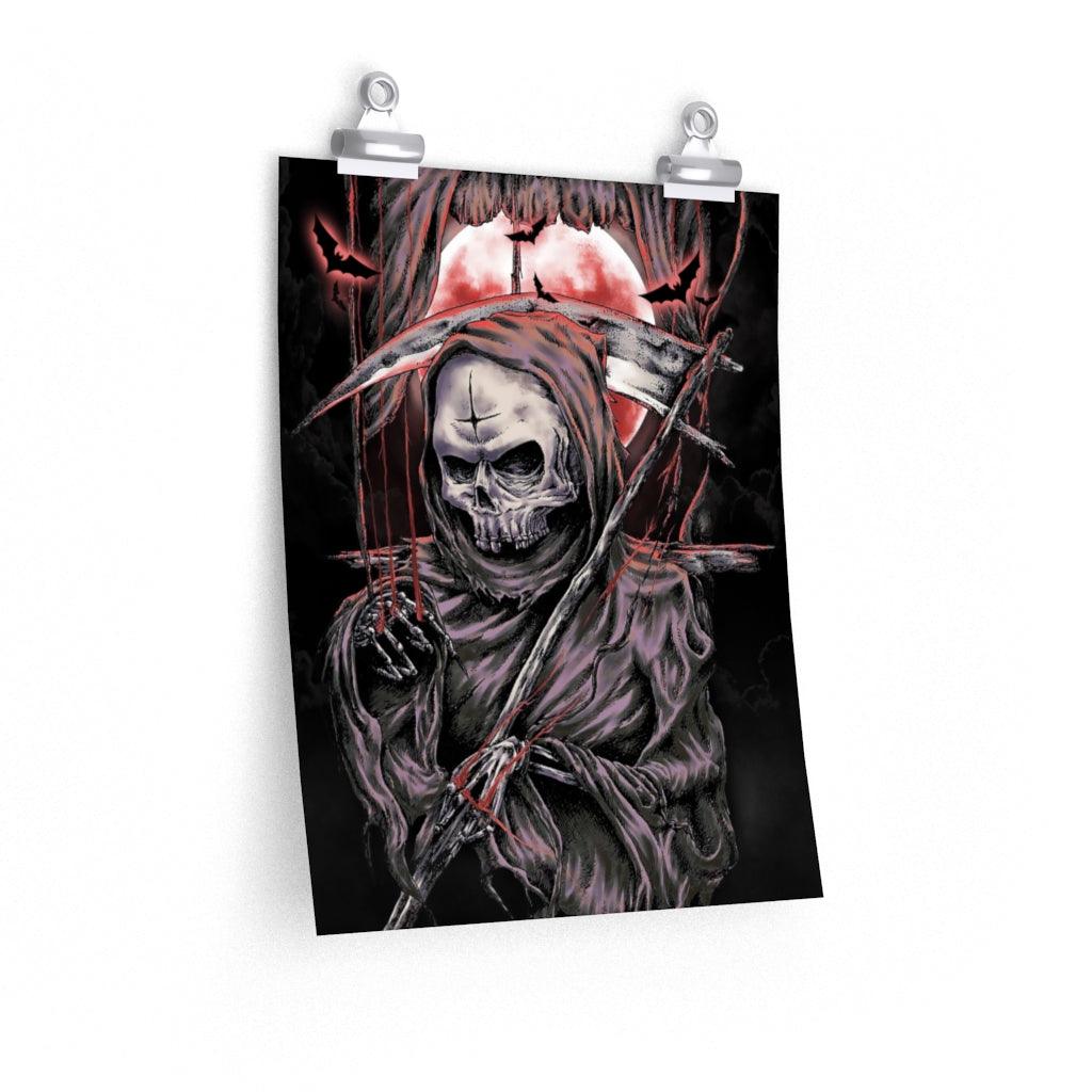 Dark Red Moon And Bat Art Premium Matte Vertical Posters - Wonder Skull