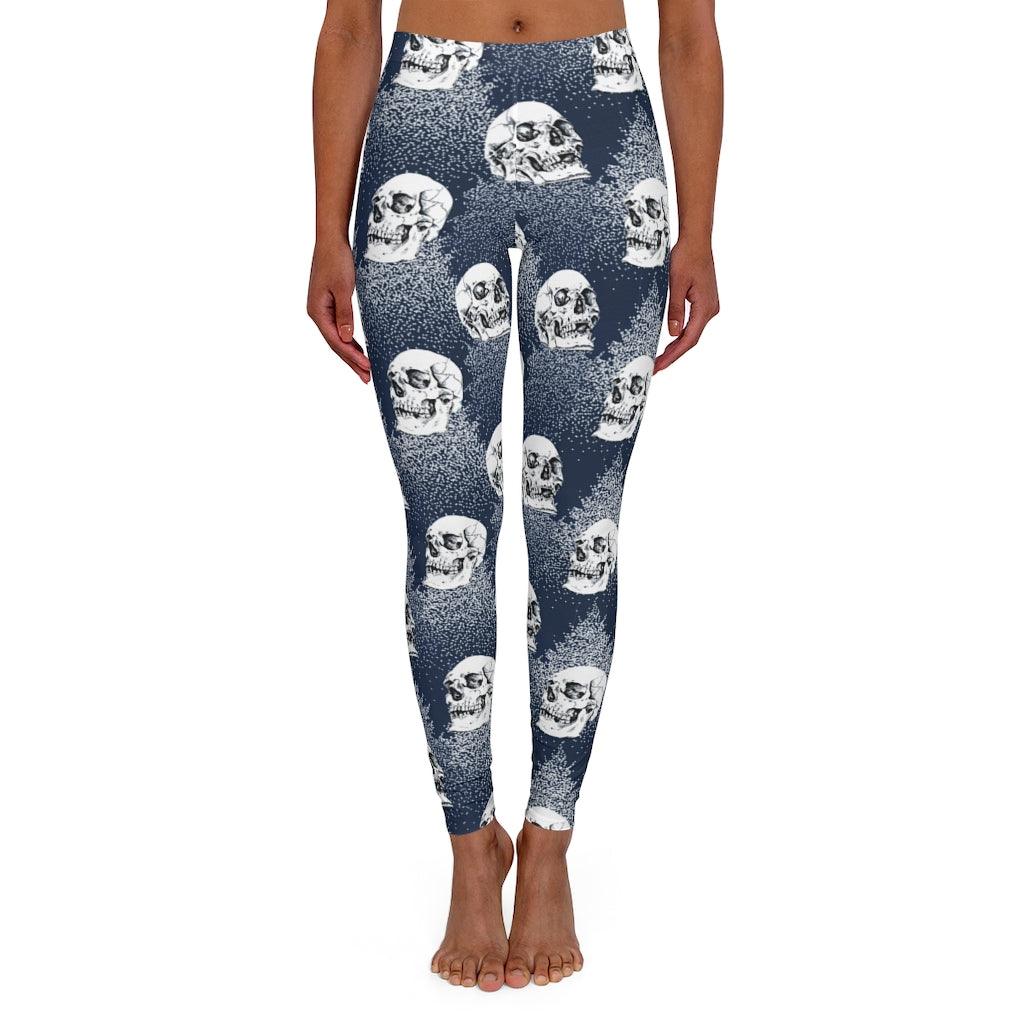 Skull Light Blue Fabric Women's Spandex Leggings - Wonder Skull