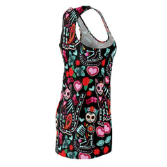 Gothic Skull Cats Women's Cut & Sew Racerback Dress - Wonder Skull