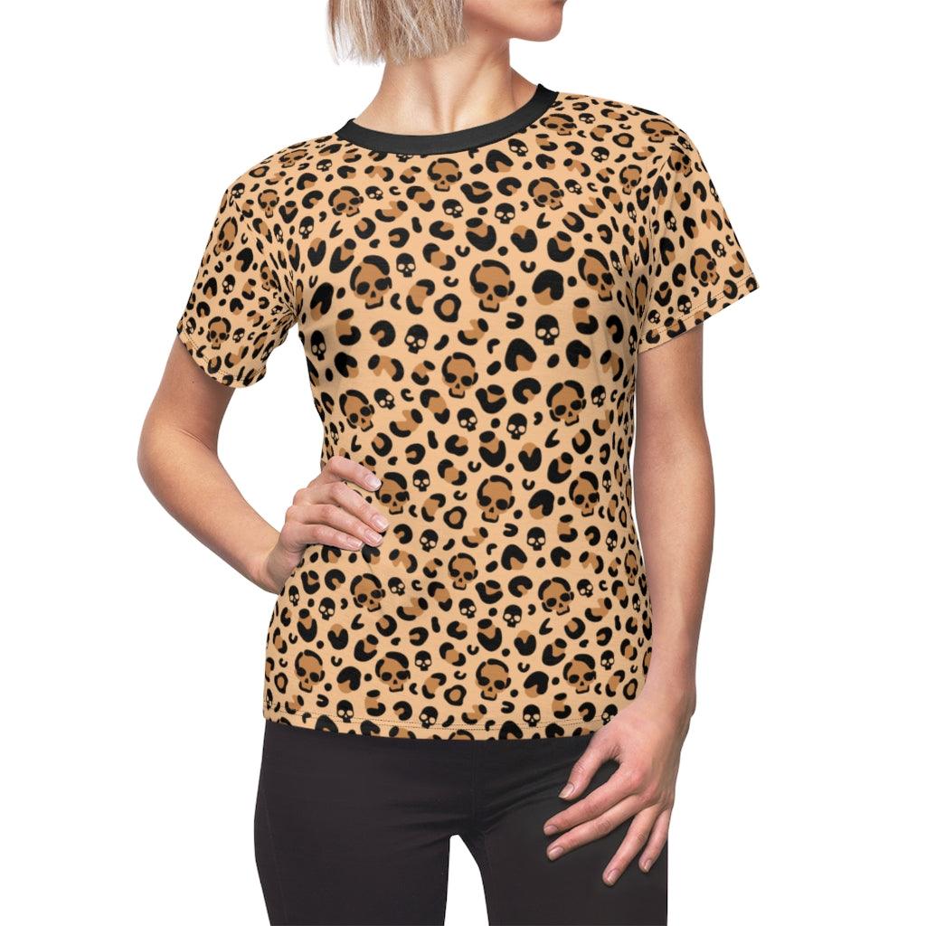 Leopard Skin Texture Skull All Over Print T-shirt For Women - Wonder Skull