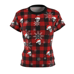 Snowflake And Skull Red Flannel All Over Print T-shirt For Women - Wonder Skull