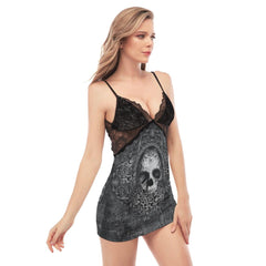 Gothic Mirror Skull Lace Chemise Nightgow - Wonder Skull