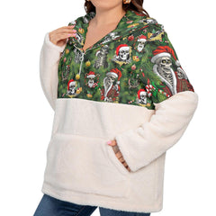 Christmas Skeleton Borg Fleece Hoodie With Half Zip - Wonder Skull