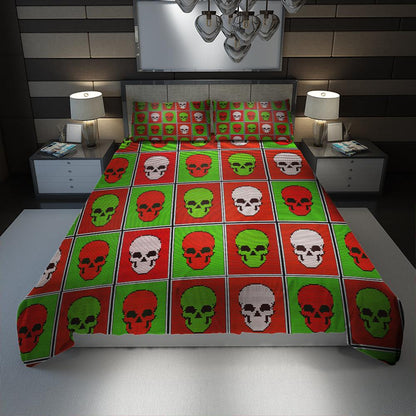 Christmas Skull Tartan Duvet Cover Set - Wonder Skull