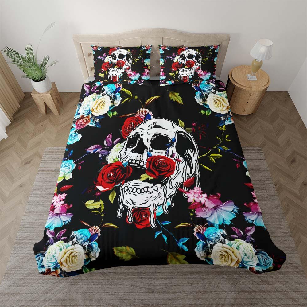 Colorful Floral Skull Duvet Cover Set - Wonder Skull