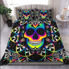 Colorful Galaxy Skull Mandala Duvet Cover Set - Wonder Skull