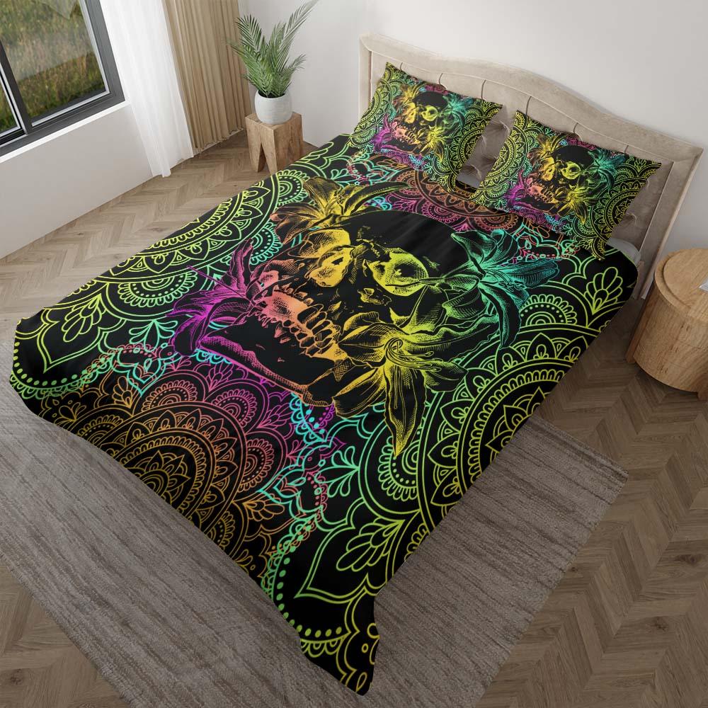Colorful Mandala Skull Lily Duvet Cover Set - Wonder Skull