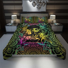 Colorful Mandala Skull Lily Duvet Cover Set - Wonder Skull