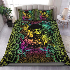 Colorful Mandala Skull Lily Duvet Cover Set - Wonder Skull